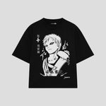 Playera streetwear premium de anime y gaming ExtraLife MX, corte boxy oversized drop shoulder heavyweight en color Deep Black y Off-White, moda urbana mexicana de culto.
