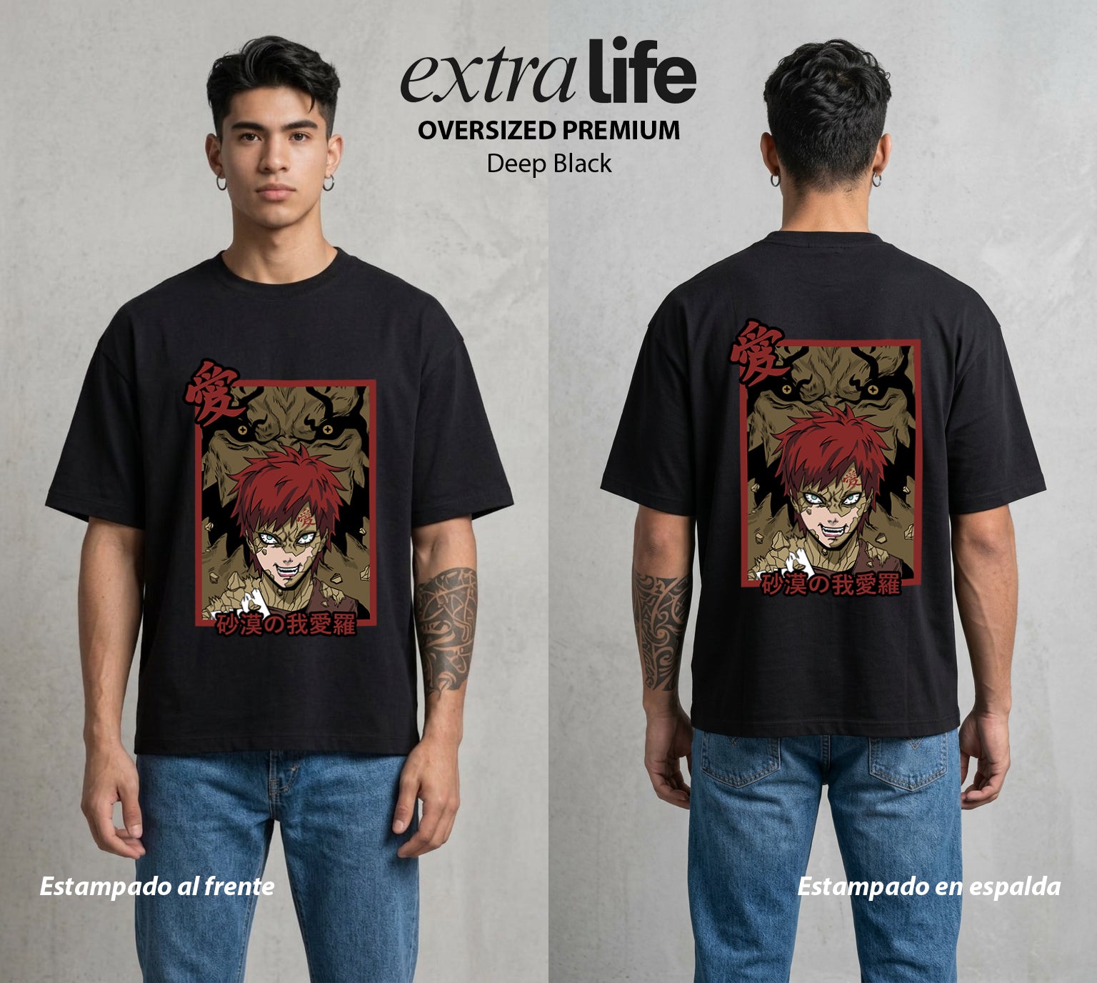 La Aldea Oculta | Zorro de Nueve Colas #02766 - Playera Oversized Premium | Deep Black - Foto en modelo