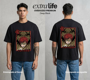 La Aldea Oculta | Zorro de Nueve Colas #02766 - Playera Oversized Premium | Deep Black - Foto en modelo