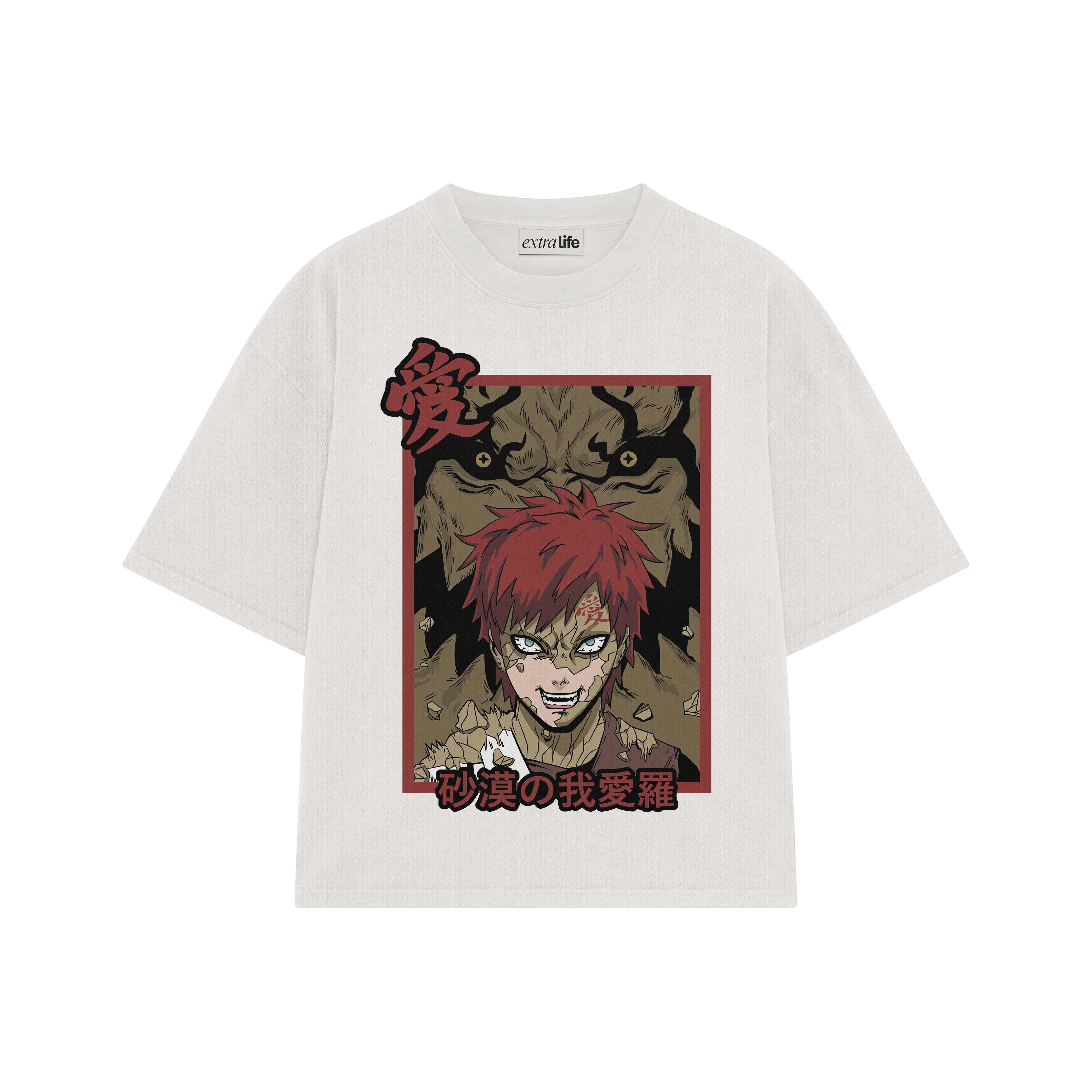Playera streetwear premium de anime y gaming ExtraLife MX, corte boxy oversized drop shoulder heavyweight en color Deep Black y Off-White, moda urbana mexicana de culto.