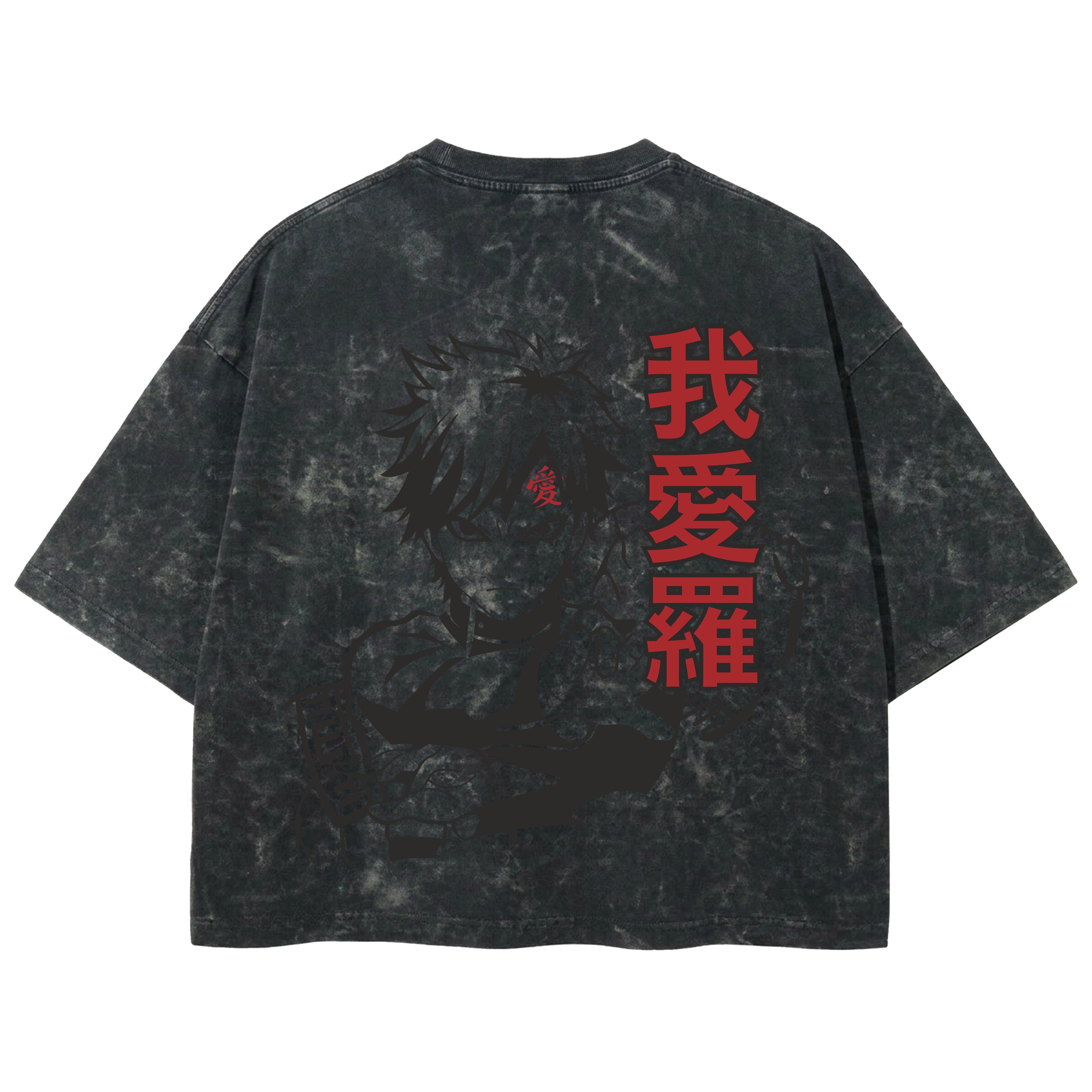 Playera streetwear premium de anime y gaming ExtraLife MX, corte boxy deluxe mineral wash heavyweight en color Acid Wash, moda urbana mexicana de culto.
