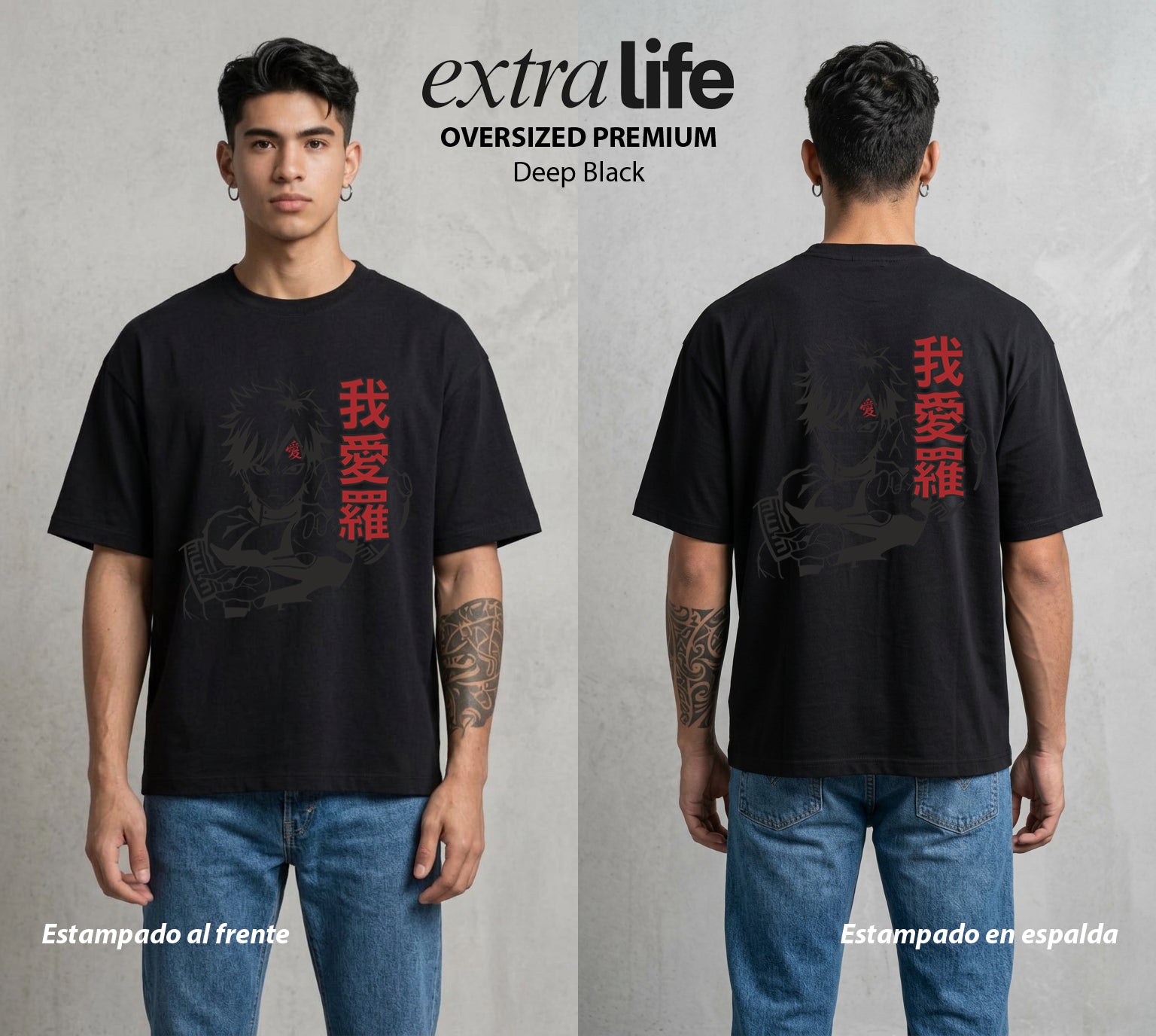 La Aldea Oculta | El Hokage del Futuro #02767 - Playera Oversized Premium | Deep Black - Foto en modelo