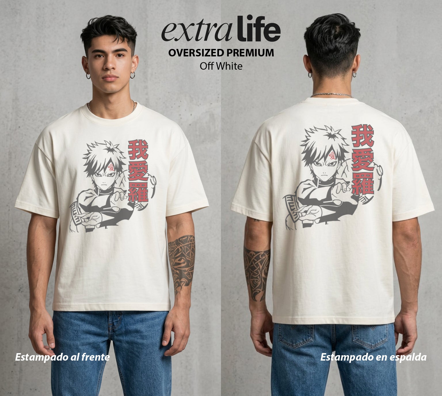 La Aldea Oculta | El Hokage del Futuro #02767 - Playera Oversized Premium | Off White - Foto en modelo