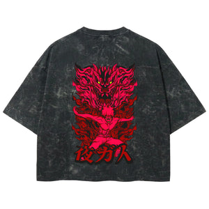 Playera streetwear premium de anime y gaming ExtraLife MX, corte boxy deluxe mineral wash heavyweight en color Acid Wash, moda urbana mexicana de culto.