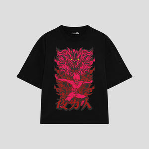 Playera streetwear premium de anime y gaming ExtraLife MX, corte boxy oversized drop shoulder heavyweight en color Deep Black y Off-White, moda urbana mexicana de culto.