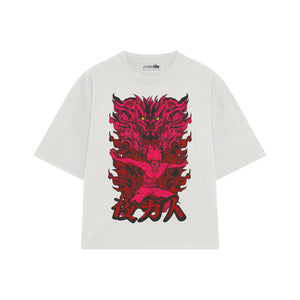 Playera streetwear premium de anime y gaming ExtraLife MX, corte boxy oversized drop shoulder heavyweight en color Deep Black y Off-White, moda urbana mexicana de culto.