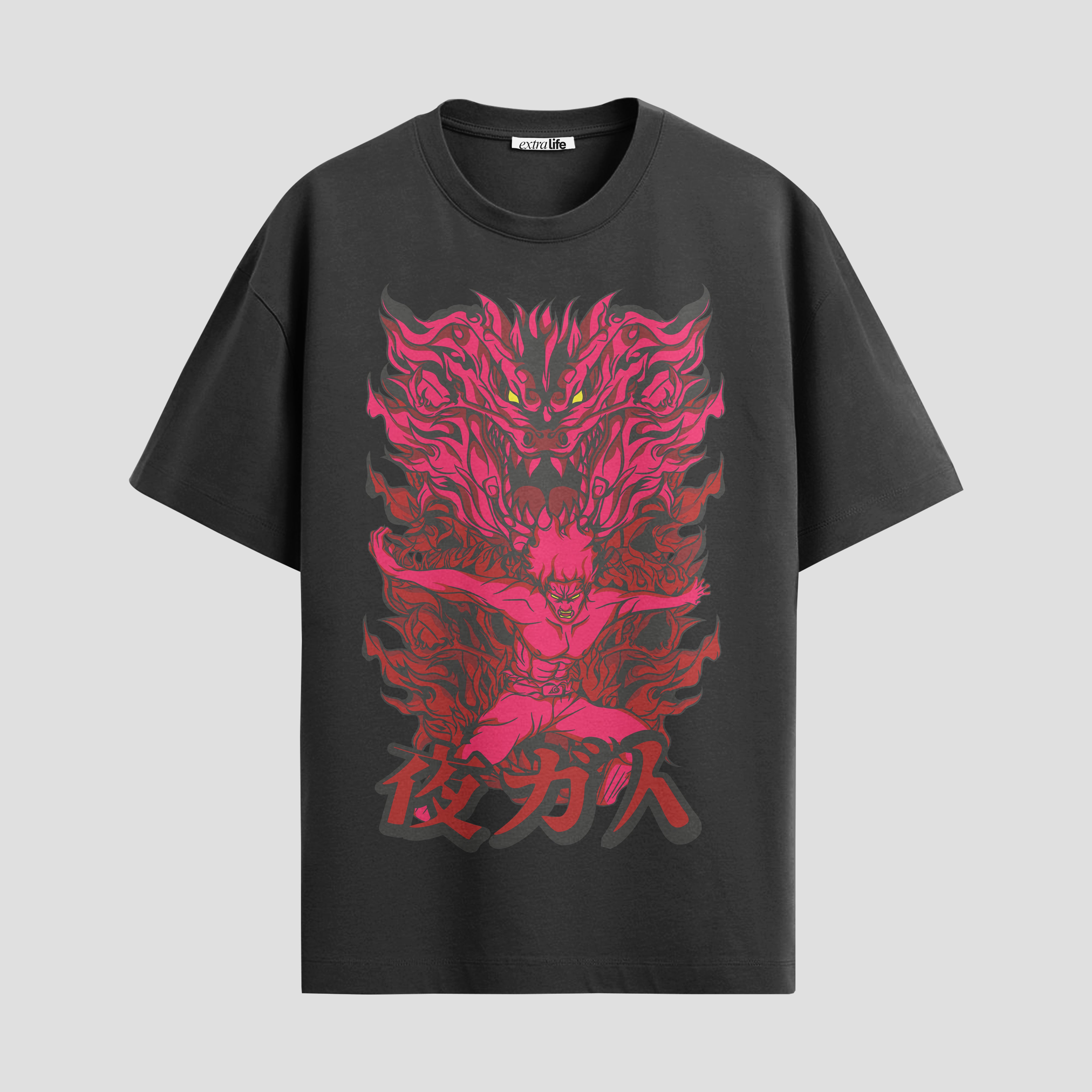 Playera urbana de anime y gaming ExtraLife MX, corte Standard Fit unisex ligero y transpirable en color Deep Black y Pure White, ropa de uso diario para gym y casual.