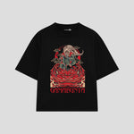 Playera streetwear premium de anime y gaming ExtraLife MX, corte boxy oversized drop shoulder heavyweight en color Deep Black y Off-White, moda urbana mexicana de culto.