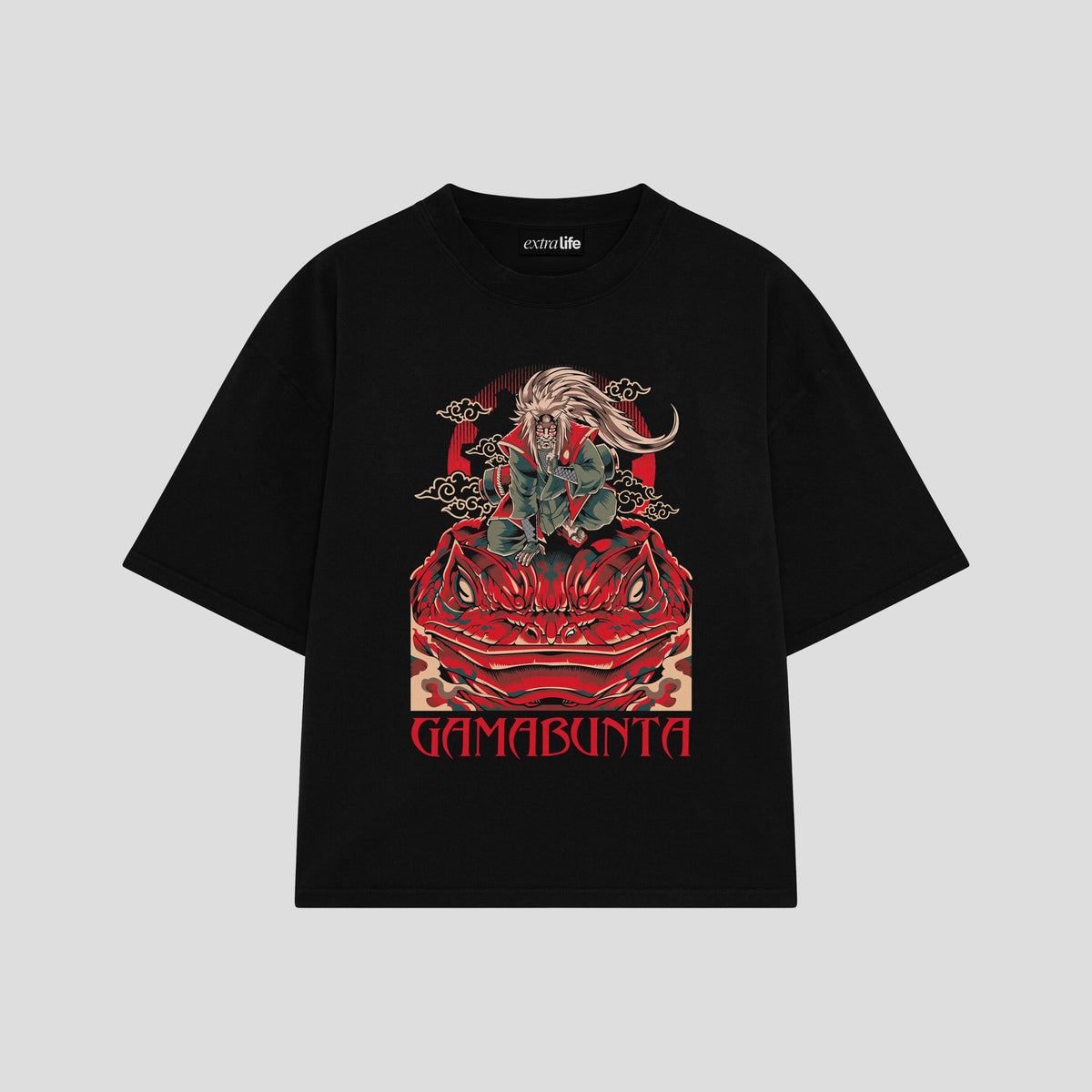 Playera streetwear premium de anime y gaming ExtraLife MX, corte oversized drop shoulder ligero y fresco en color Deep Black y Off-White, moda urbana mexicana de culto.