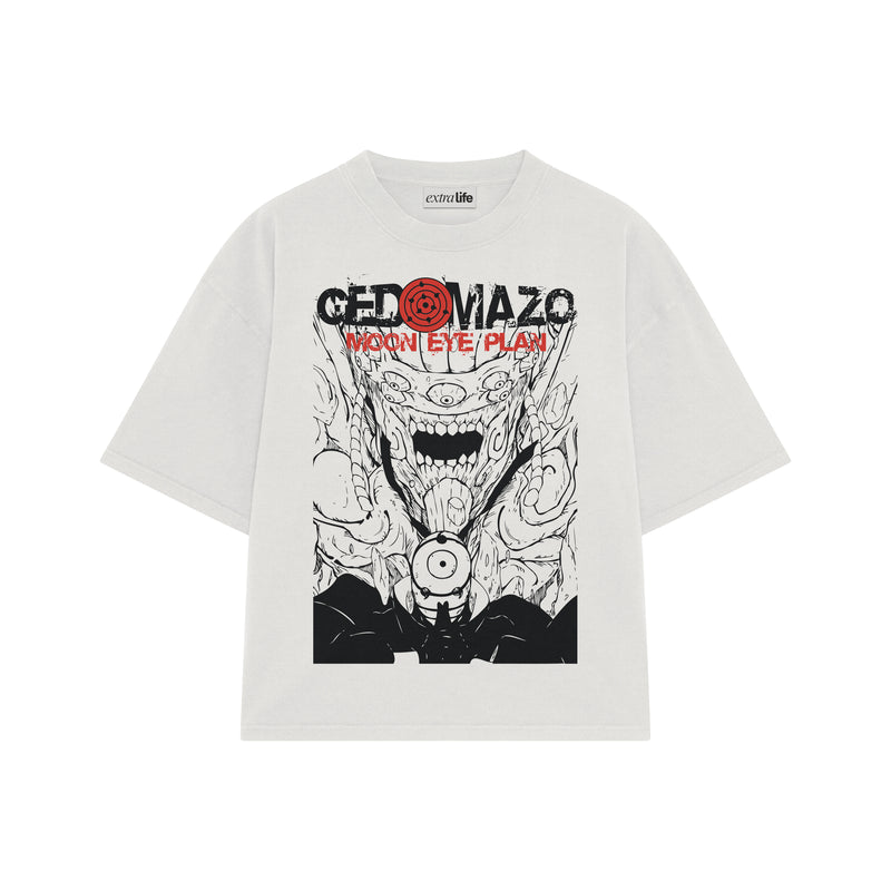 Playera streetwear premium de anime y gaming ExtraLife MX, corte boxy oversized drop shoulder heavyweight en color Deep Black y Off-White, moda urbana mexicana de culto.