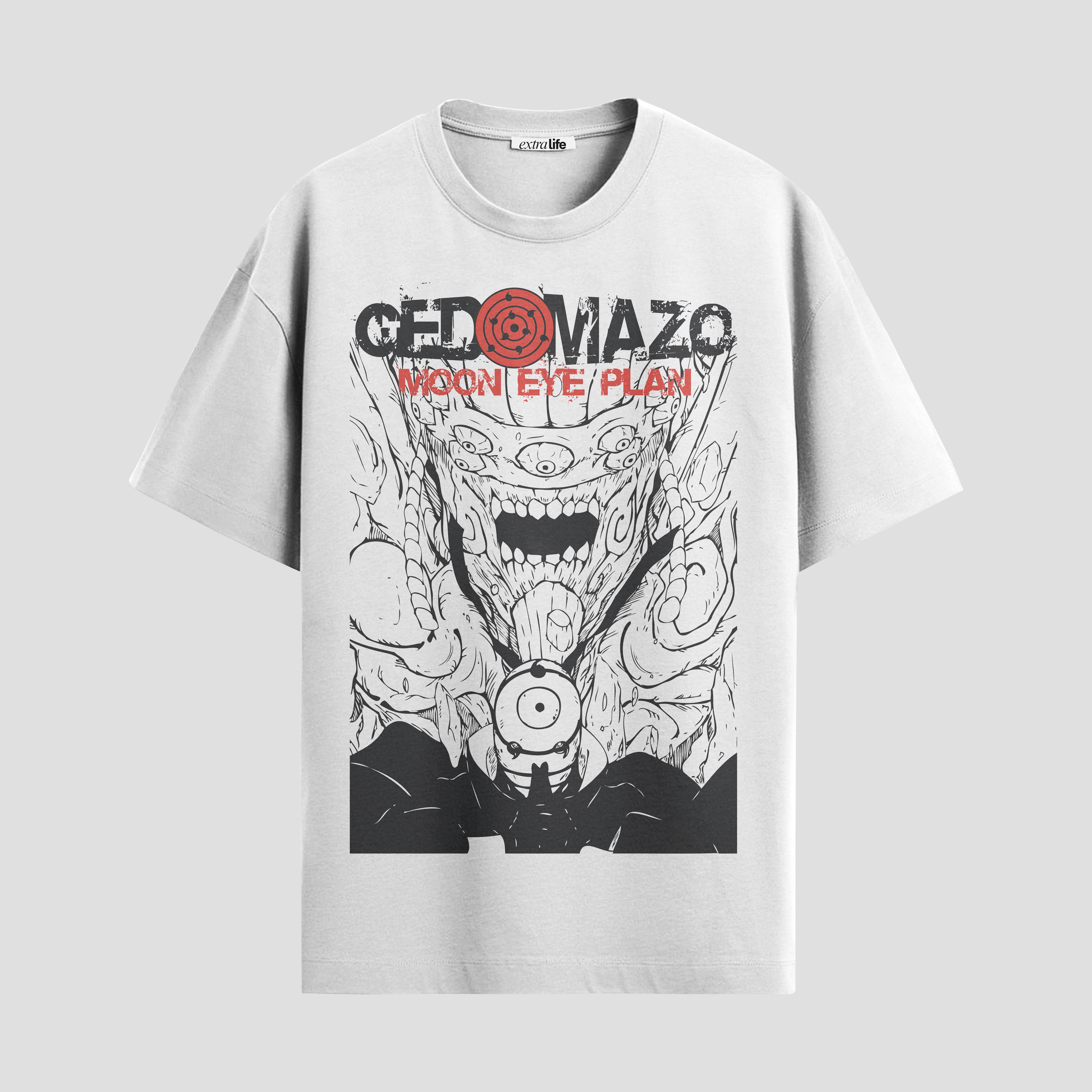 Playera urbana de anime y gaming ExtraLife MX, corte Standard Fit unisex ligero y transpirable en color Deep Black y Pure White, ropa de uso diario para gym y casual.