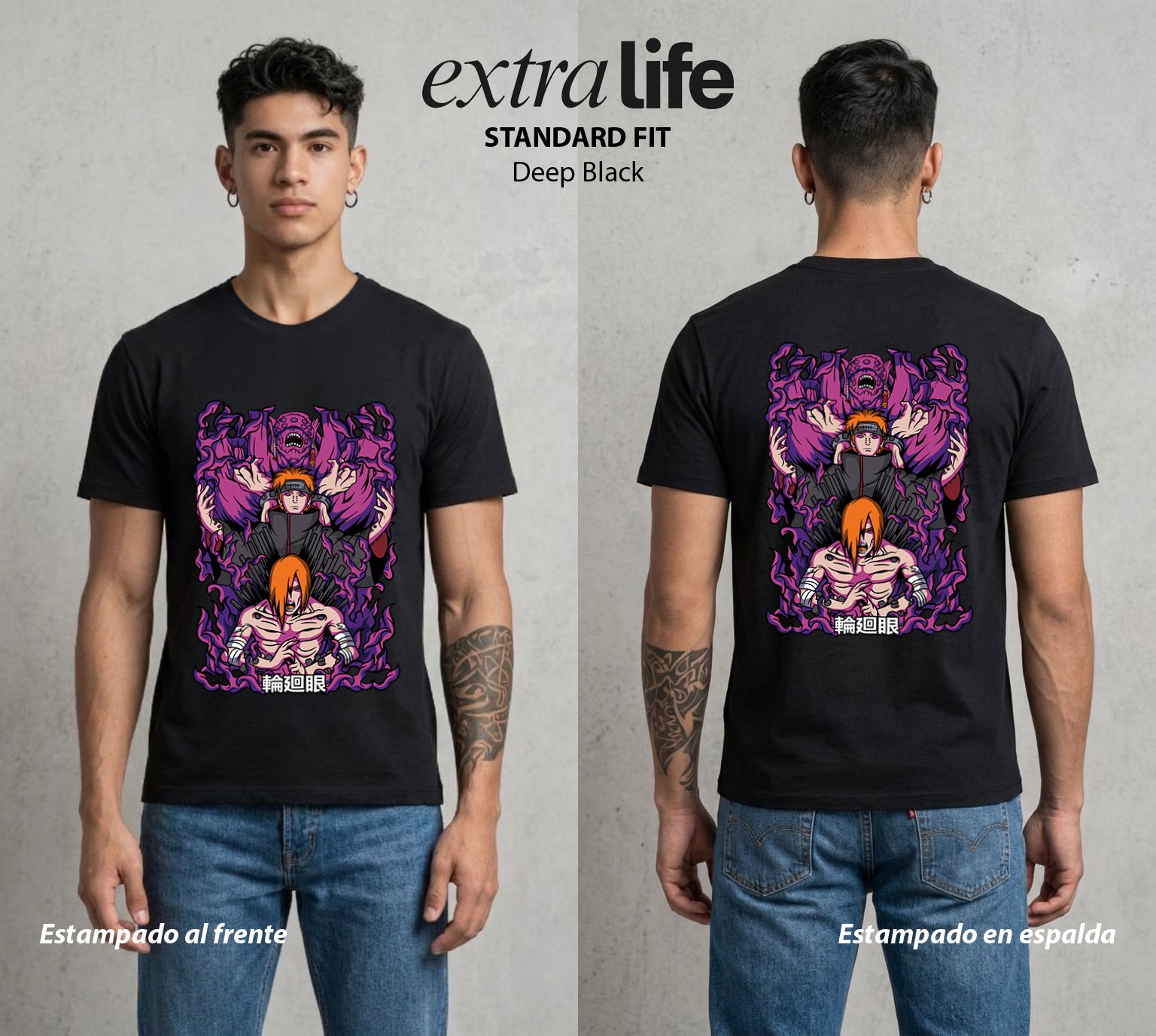 La Aldea Oculta | Zorro de Nueve Colas #02772 - Playera Standard Fit | Deep Black - Foto en modelo