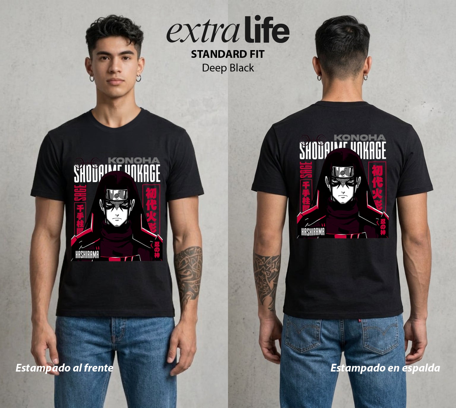La Aldea Oculta | Zorro de Nueve Colas #02773 - Playera Standard Fit | Deep Black - Foto en modelo