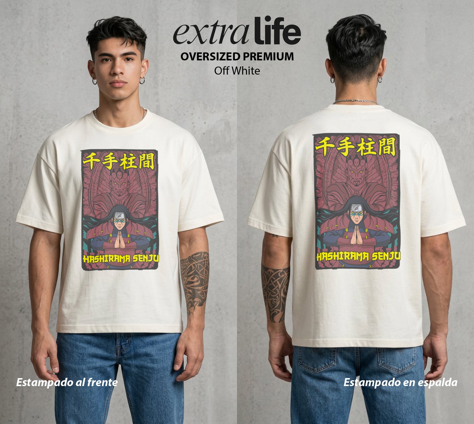 La Aldea Oculta | El Hokage del Futuro #02774 - Playera Oversized Premium | Off White - Foto en modelo