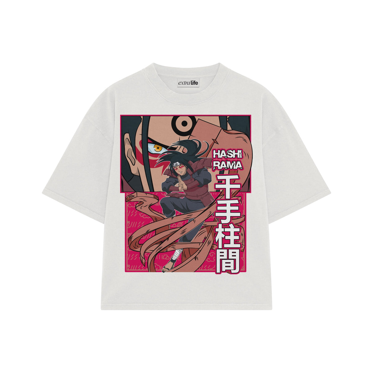 Playera streetwear premium de anime y gaming ExtraLife MX, corte oversized drop shoulder ligero y fresco en color Deep Black y Off-White, moda urbana mexicana de culto.