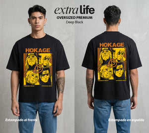 La Aldea Oculta | Zorro de Nueve Colas #02781 - Playera Oversized Premium | Deep Black - Foto en modelo