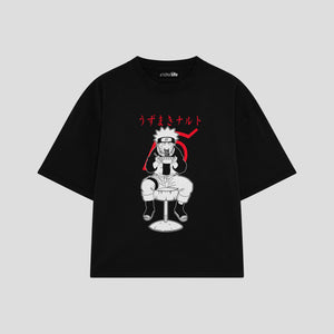 Playera streetwear premium de anime y gaming ExtraLife MX, corte boxy oversized drop shoulder heavyweight en color Deep Black y Off-White, moda urbana mexicana de culto.