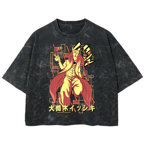 Playera streetwear premium de anime y gaming ExtraLife MX, corte boxy deluxe mineral wash heavyweight en color Acid Wash, moda urbana mexicana de culto.