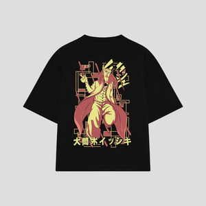 Playera streetwear premium de anime y gaming ExtraLife MX, corte boxy oversized drop shoulder heavyweight en color Deep Black y Off-White, moda urbana mexicana de culto.
