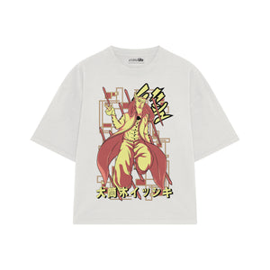 Playera streetwear premium de anime y gaming ExtraLife MX, corte boxy oversized drop shoulder heavyweight en color Deep Black y Off-White, moda urbana mexicana de culto.