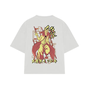 Playera streetwear premium de anime y gaming ExtraLife MX, corte boxy oversized drop shoulder heavyweight en color Deep Black y Off-White, moda urbana mexicana de culto.