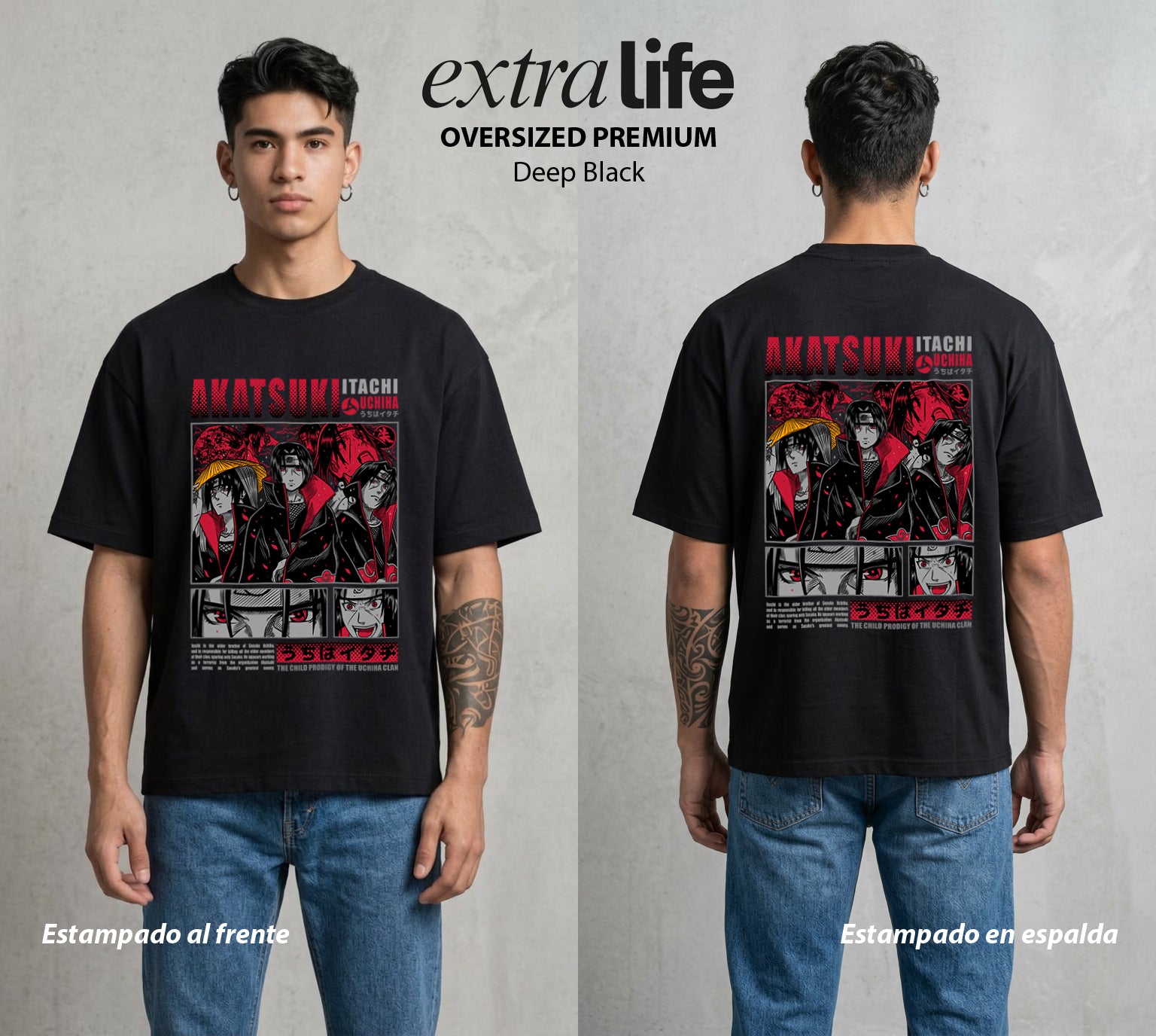 La Aldea Oculta | Zorro de Nueve Colas #02784 - Playera Oversized Premium | Deep Black - Foto en modelo