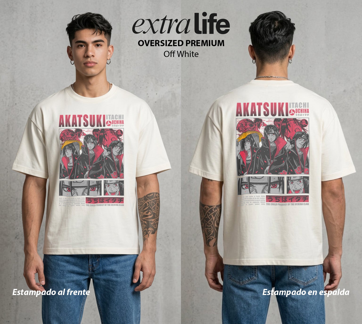 La Aldea Oculta | Zorro de Nueve Colas #02784 - Playera Oversized Premium | Off White - Foto en modelo