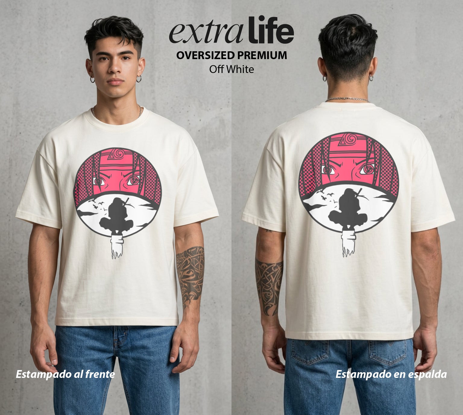 La Aldea Oculta | El Hokage del Futuro #02785 - Playera Oversized Premium | Off White - Foto en modelo