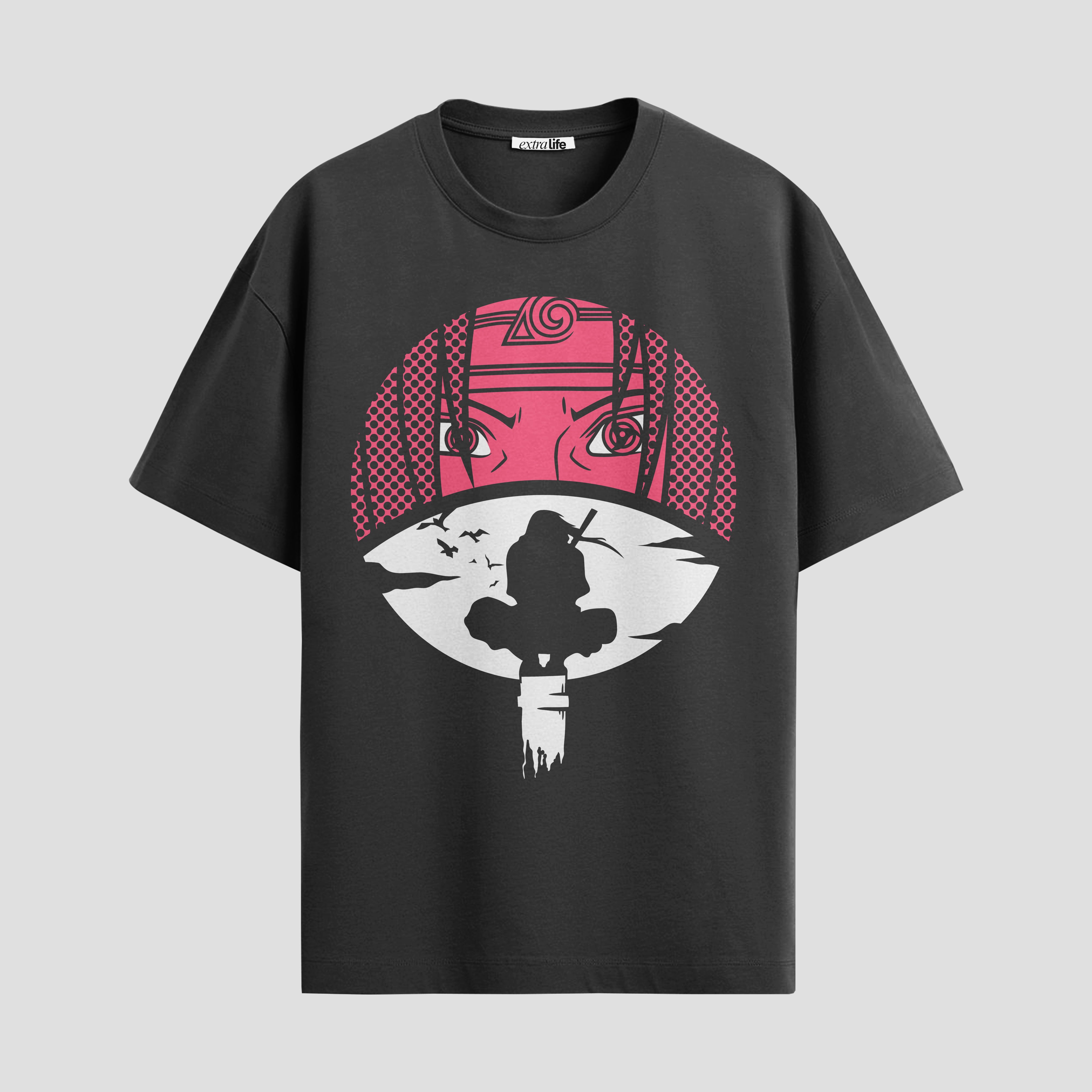 Playera urbana de anime y gaming ExtraLife MX, corte Standard Fit unisex ligero y transpirable en color Deep Black y Pure White, ropa de uso diario para gym y casual.