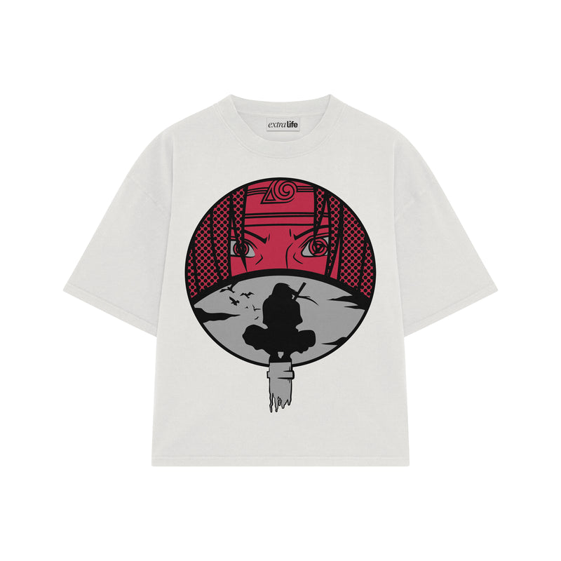 Playera streetwear premium de anime y gaming ExtraLife MX, corte boxy oversized drop shoulder heavyweight en color Deep Black y Off-White, moda urbana mexicana de culto.