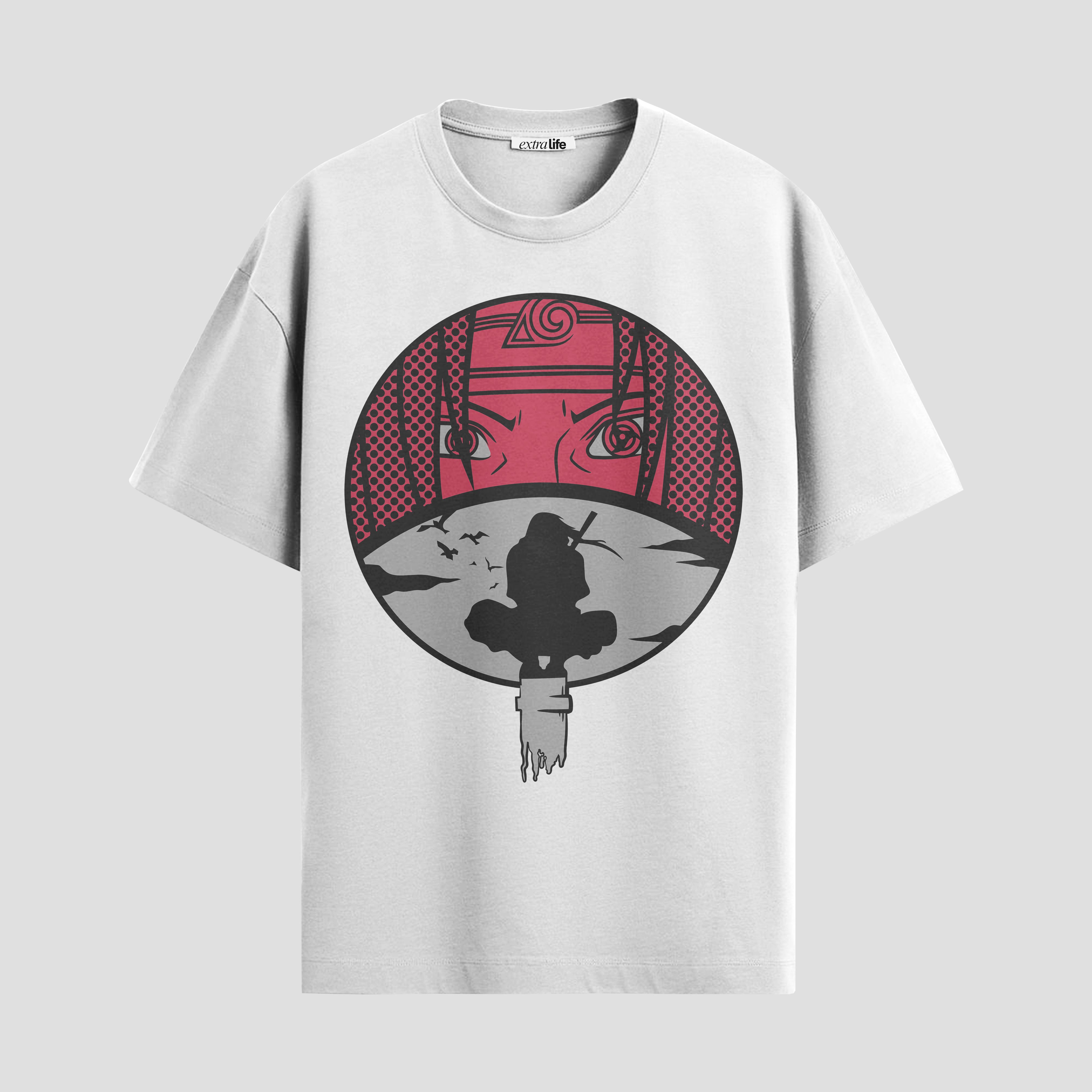 Playera urbana de anime y gaming ExtraLife MX, corte Standard Fit unisex ligero y transpirable en color Deep Black y Pure White, ropa de uso diario para gym y casual.