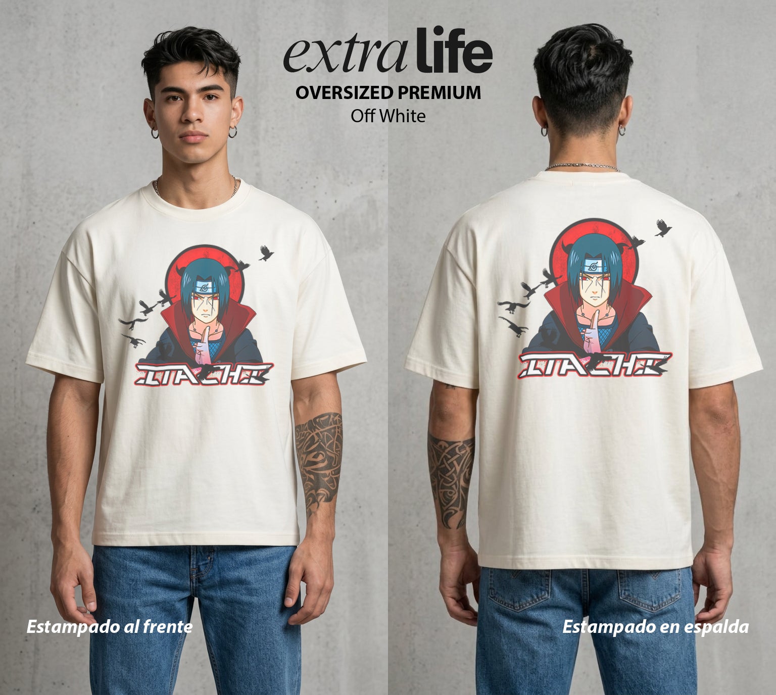 La Aldea Oculta | Zorro de Nueve Colas #02790 - Playera Oversized Premium | Off White - Foto en modelo