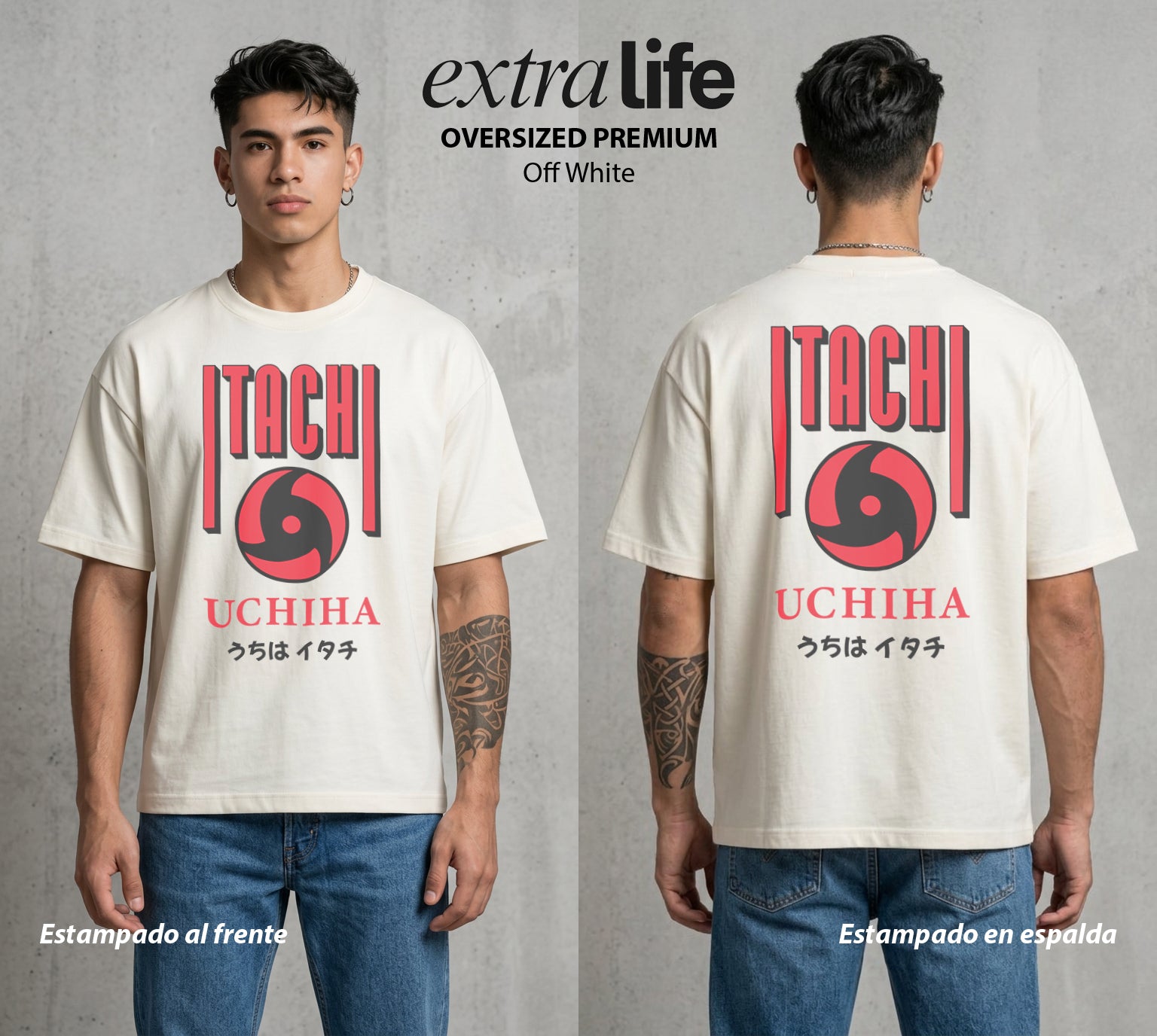 La Aldea Oculta | Zorro de Nueve Colas #02792 - Playera Oversized Premium | Off White - Foto en modelo