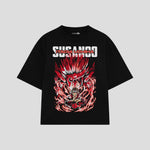 Playera streetwear premium de anime y gaming ExtraLife MX, corte boxy oversized drop shoulder heavyweight en color Deep Black y Off-White, moda urbana mexicana de culto.