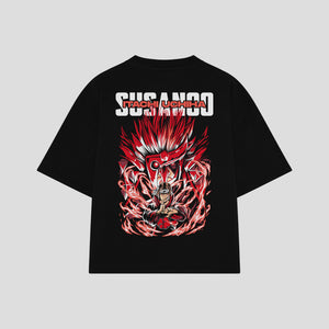 Playera streetwear premium de anime y gaming ExtraLife MX, corte boxy oversized drop shoulder heavyweight en color Deep Black y Off-White, moda urbana mexicana de culto.