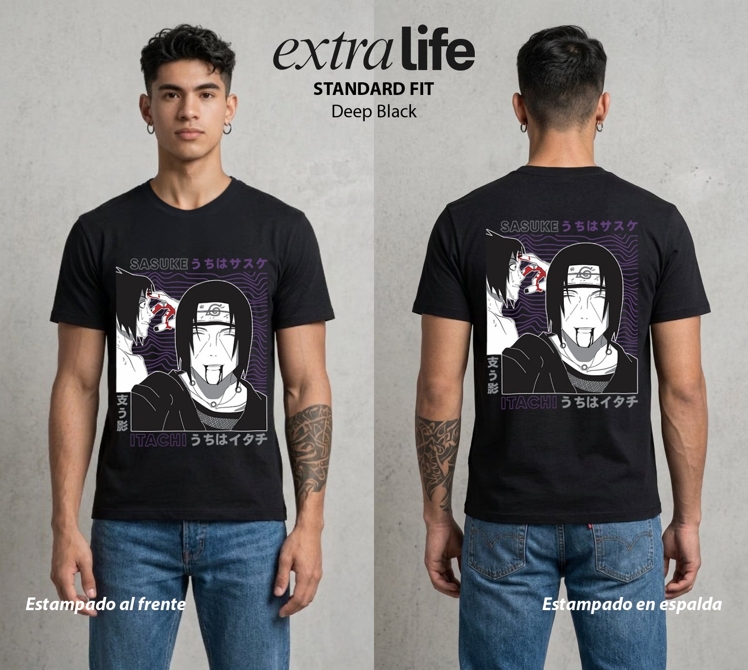 La Aldea Oculta | Zorro de Nueve Colas #02795 - Playera Standard Fit | Deep Black - Foto en modelo