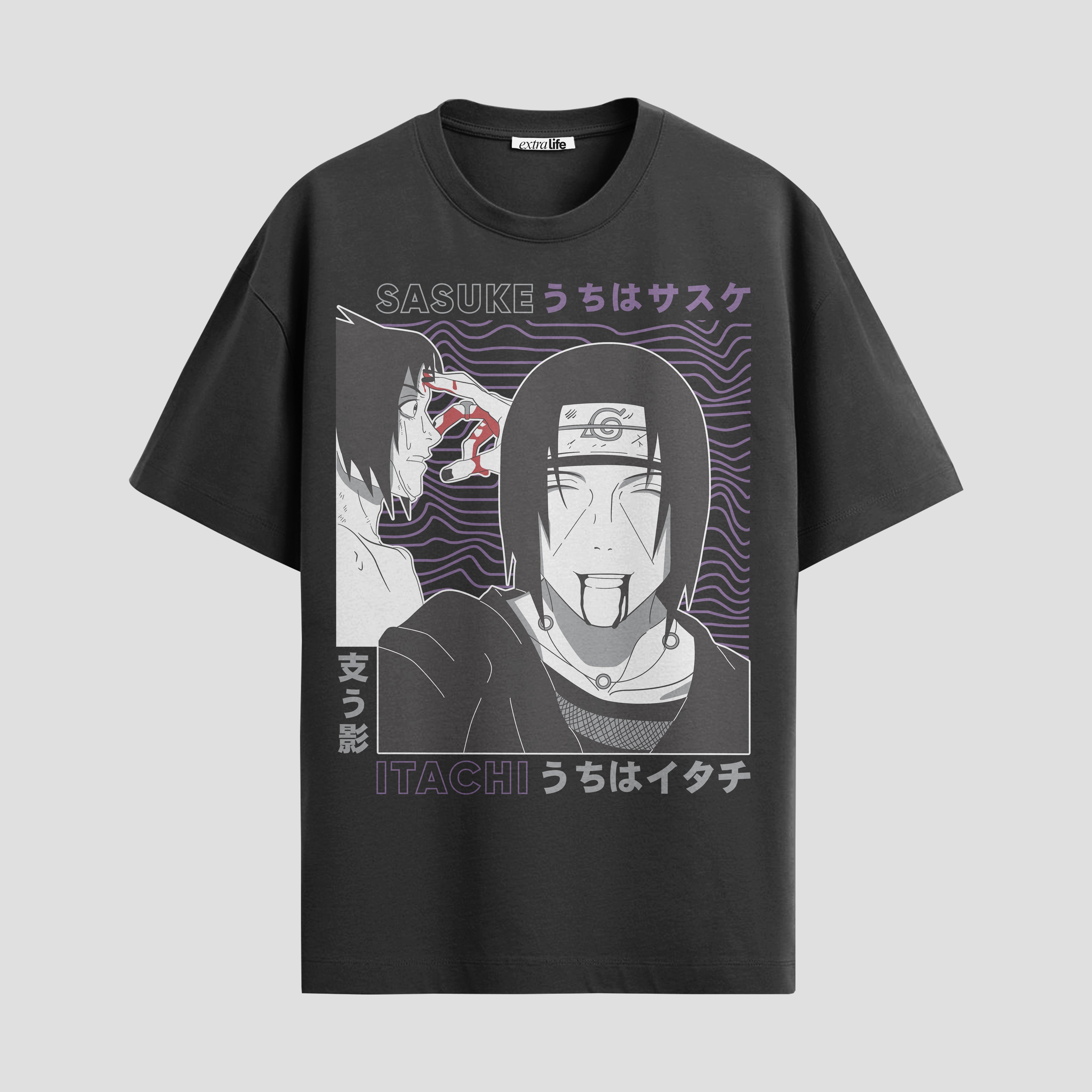 Playera urbana de anime y gaming ExtraLife MX, corte Standard Fit unisex ligero y transpirable en color Deep Black y Pure White, ropa de uso diario para gym y casual.