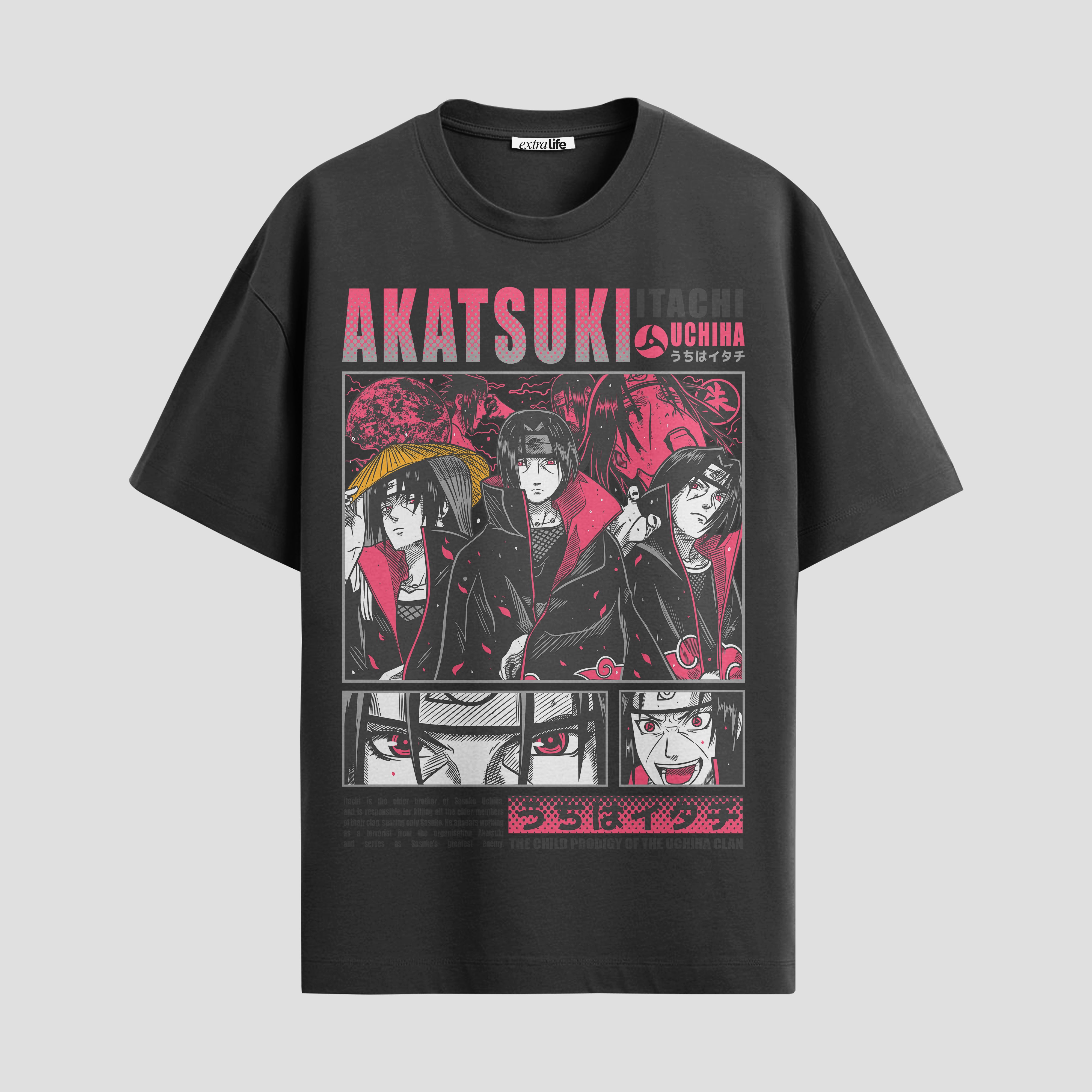 Playera urbana de anime y gaming ExtraLife MX, corte Standard Fit unisex ligero y transpirable en color Deep Black y Pure White, ropa de uso diario para gym y casual.