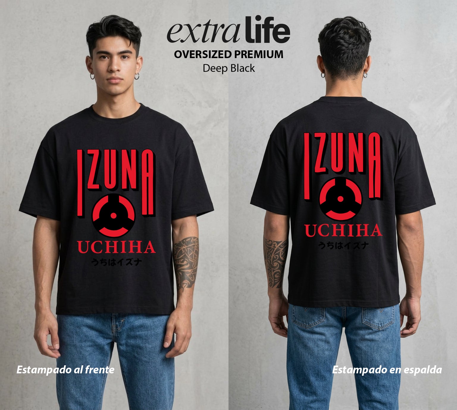 La Aldea Oculta | Zorro de Nueve Colas #02797 - Playera Oversized Premium | Deep Black - Foto en modelo