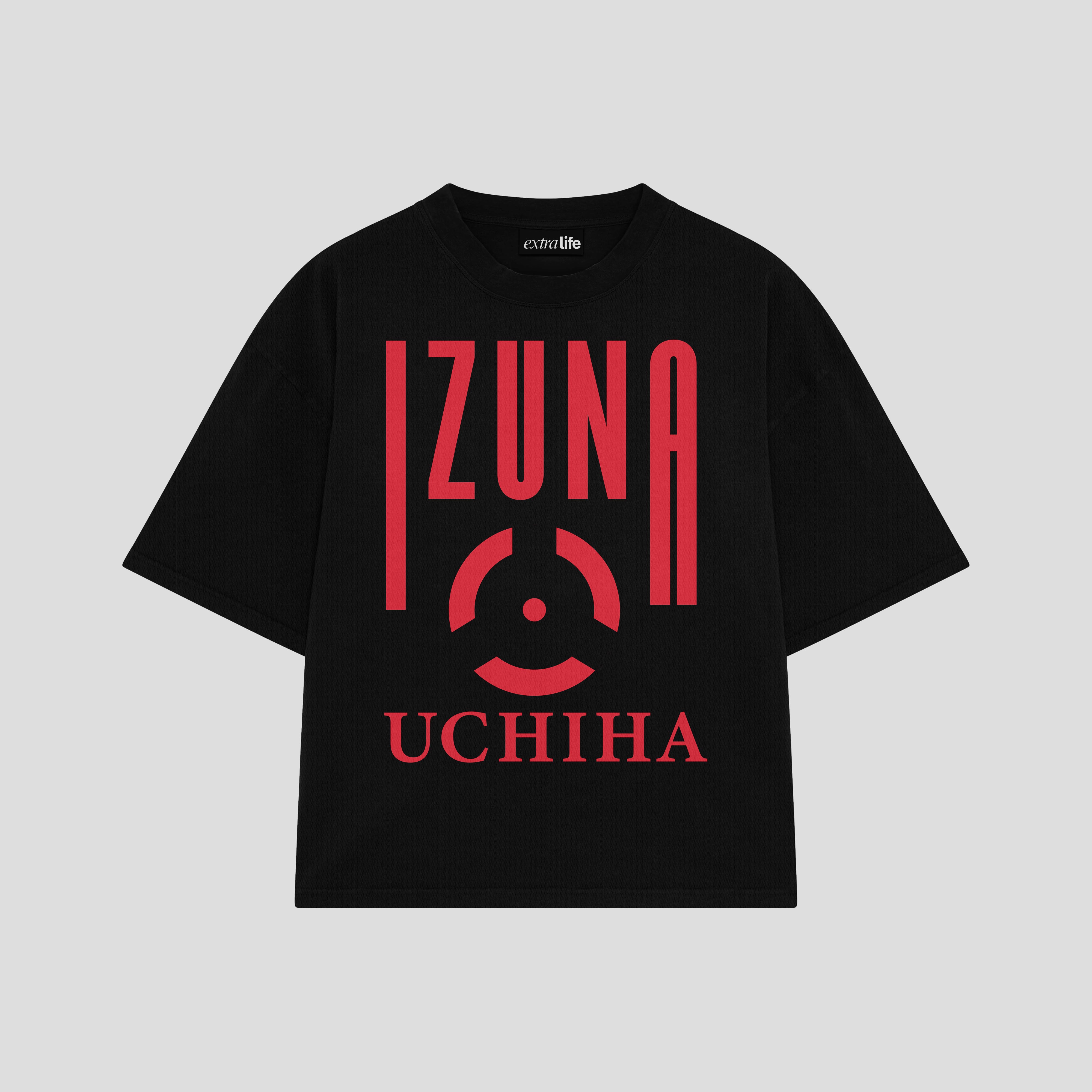 Playera streetwear premium de anime y gaming ExtraLife MX, corte boxy oversized drop shoulder heavyweight en color Deep Black y Off-White, moda urbana mexicana de culto.