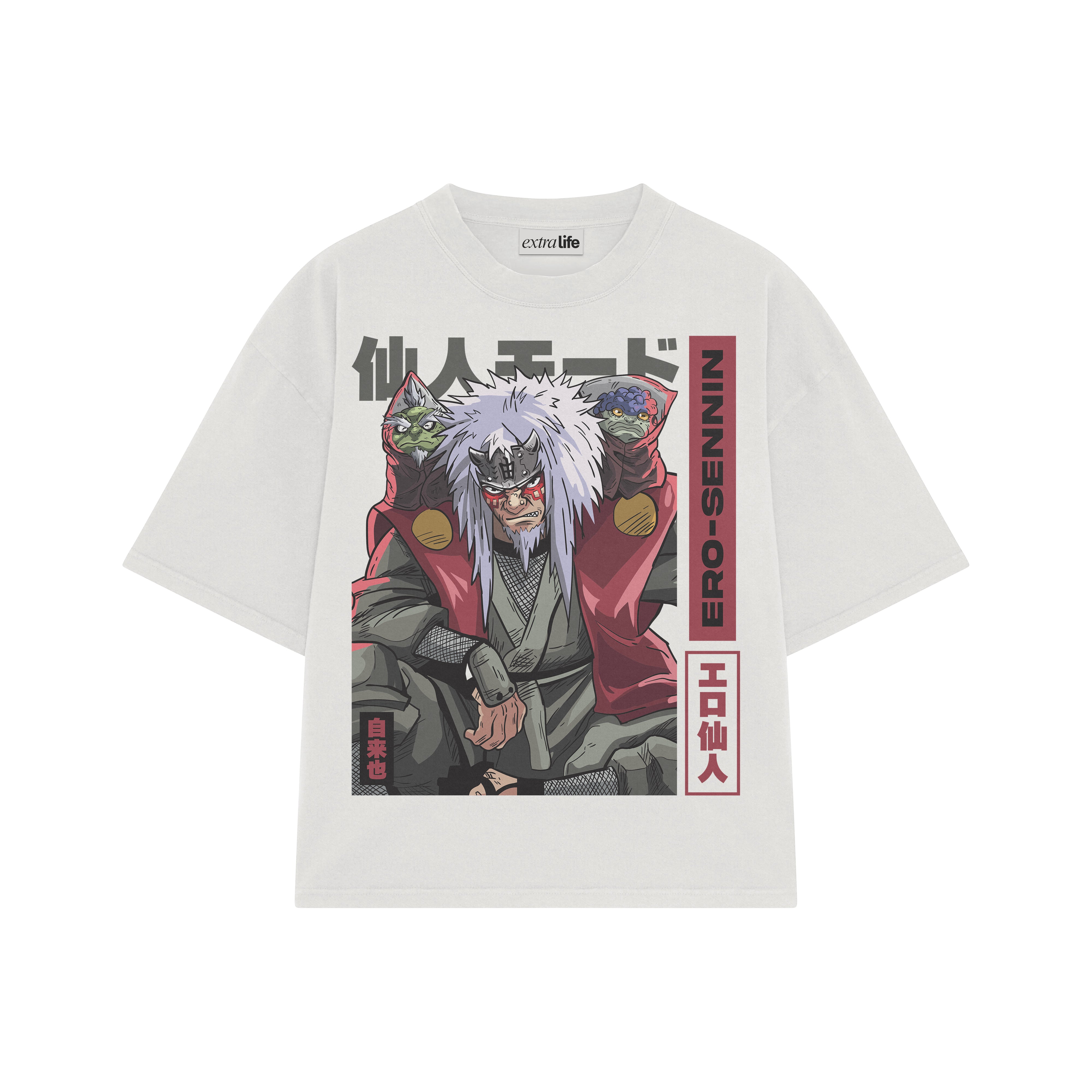 Playera streetwear premium de anime y gaming ExtraLife MX, corte boxy oversized drop shoulder heavyweight en color Deep Black y Off-White, moda urbana mexicana de culto.