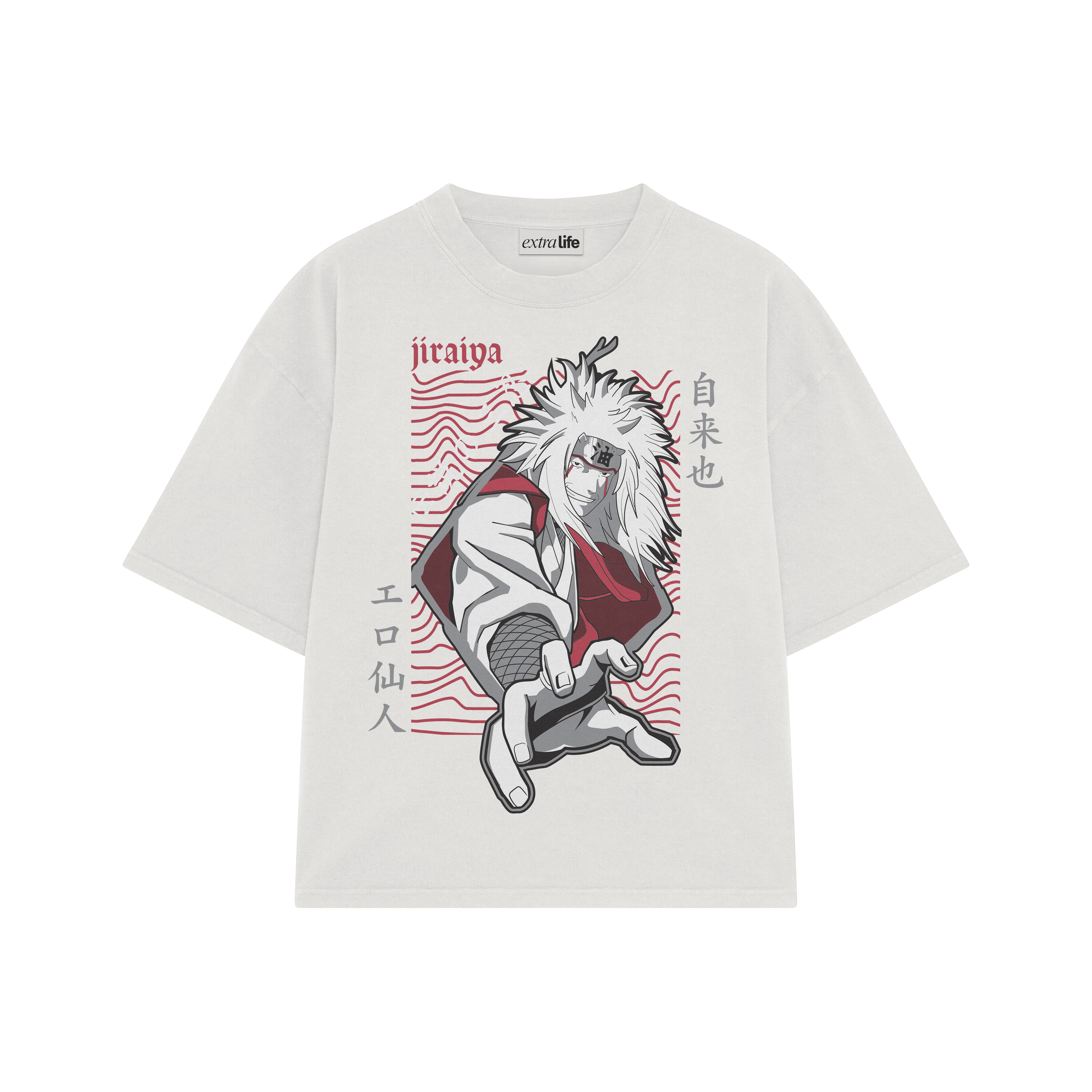 Playera streetwear premium de anime y gaming ExtraLife MX, corte boxy oversized drop shoulder heavyweight en color Deep Black y Off-White, moda urbana mexicana de culto.