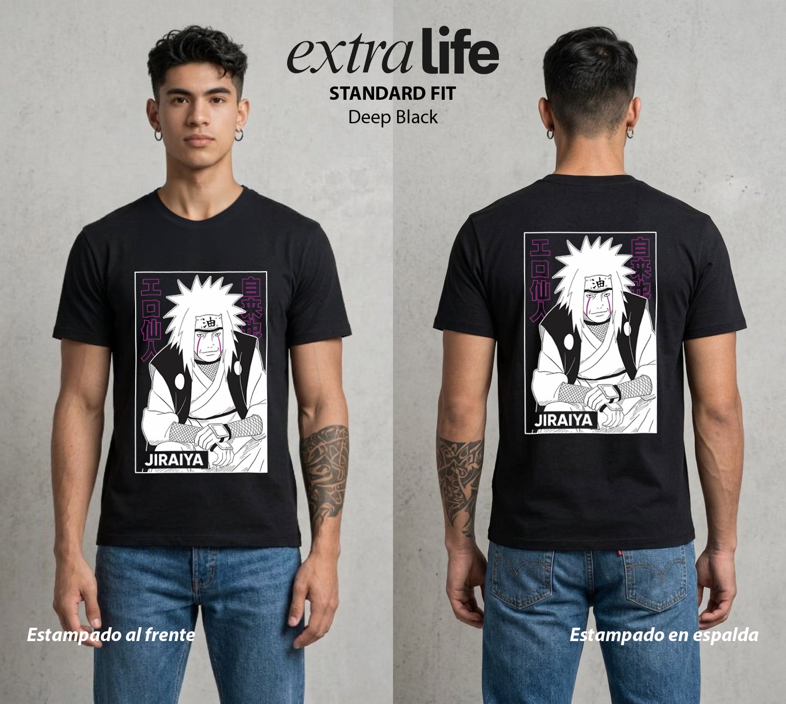 La Aldea Oculta | Poder del Chakra Zorro #02802 - Playera Standard Fit | Deep Black - Foto en modelo