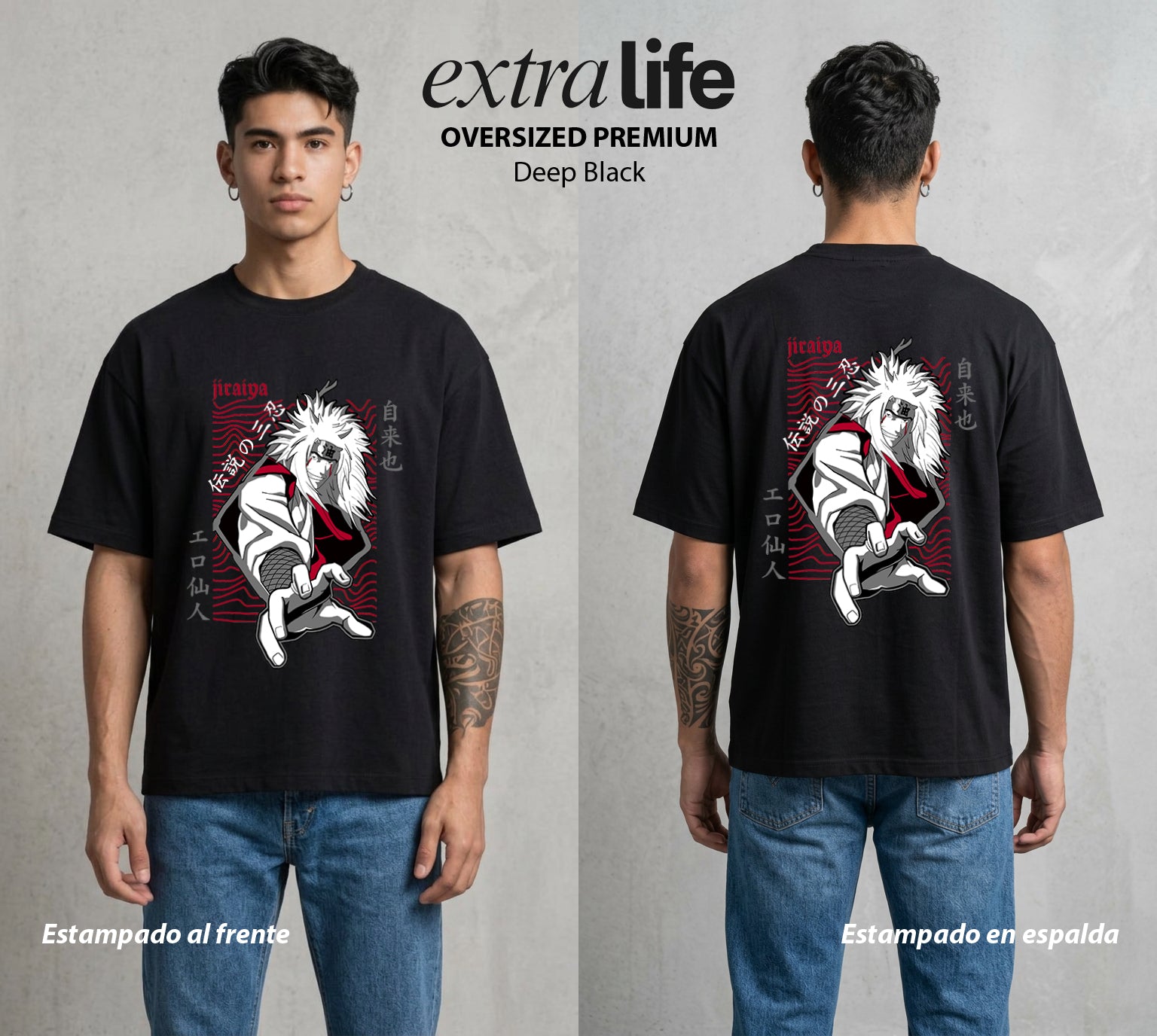 La Aldea Oculta | Ninja de la Hoja #02803 - Playera Oversized Premium | Deep Black - Foto en modelo