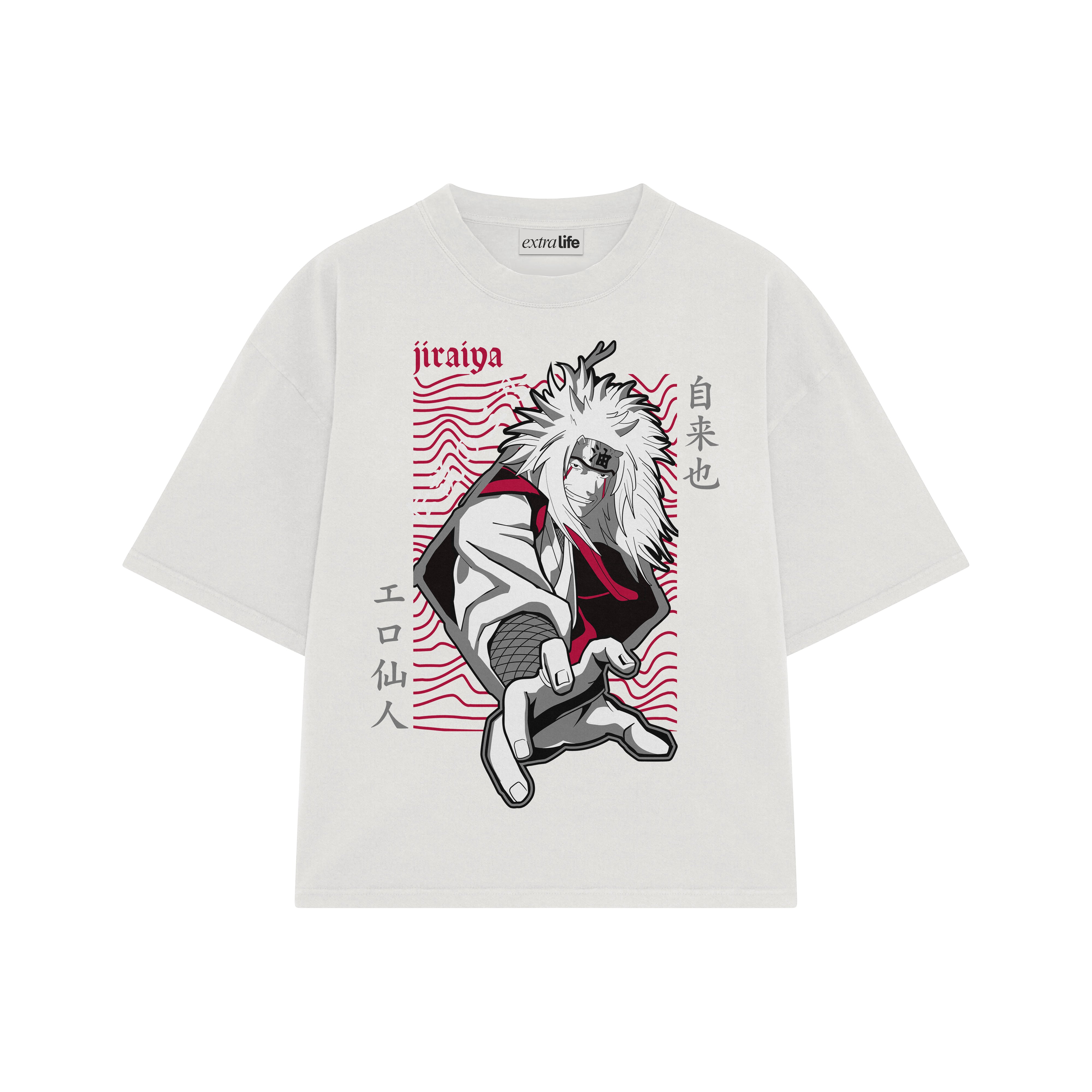 Playera streetwear premium de anime y gaming ExtraLife MX, corte boxy oversized drop shoulder heavyweight en color Deep Black y Off-White, moda urbana mexicana de culto.