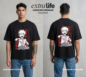 La Aldea Oculta | Zorro de Nueve Colas #02806 - Playera Oversized Premium | Deep Black - Foto en modelo
