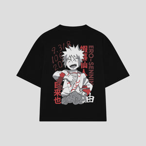 Playera streetwear premium de anime y gaming ExtraLife MX, corte boxy oversized drop shoulder heavyweight en color Deep Black y Off-White, moda urbana mexicana de culto.