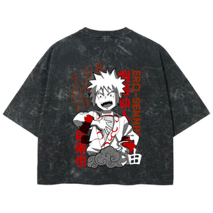 Playera streetwear premium de anime y gaming ExtraLife MX, corte boxy deluxe mineral wash heavyweight en color Acid Wash, moda urbana mexicana de culto.