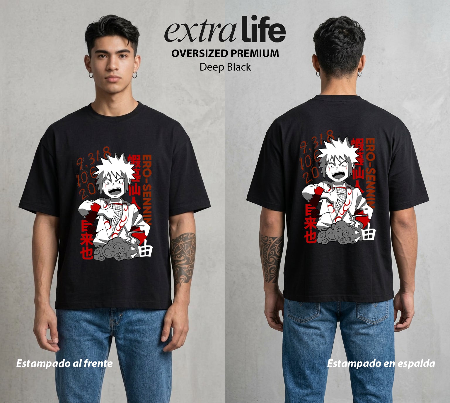 La Aldea Oculta | El Hokage del Futuro #02807 - Playera Oversized Premium | Deep Black - Foto en modelo