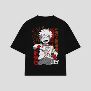 Playera streetwear premium de anime y gaming ExtraLife MX, corte boxy oversized drop shoulder heavyweight en color Deep Black y Off-White, moda urbana mexicana de culto.